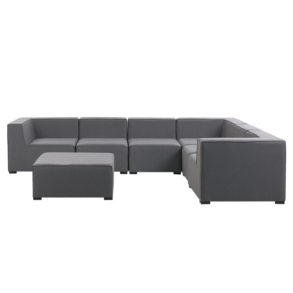 Set divano ad angolo per interni ed esterni con rivestimento in tessuto grigio a 7 posti con divano da giardino ottomana sinistro