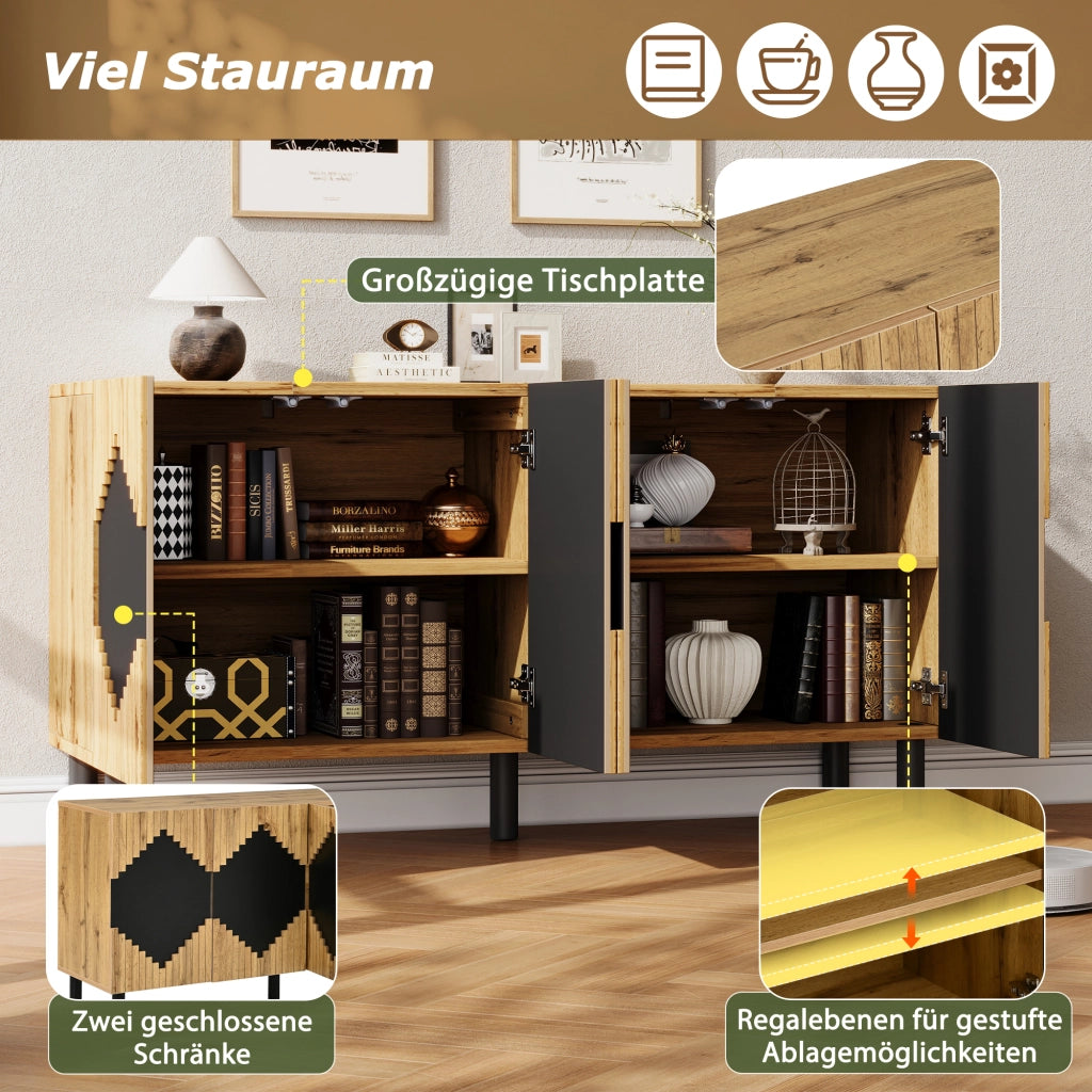 SIDEBOARD 140x40x70 cm MDF e Truciolare Naturale e Nero