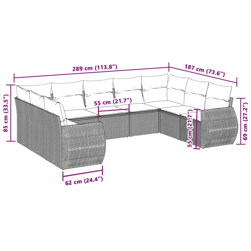 Set Divano da Giardino 9pz con Cuscini Grigio Chiaro Polyrattan 3221801