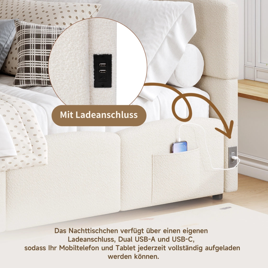 LETTO Contenitore 90x200 cm Bouclé Beige