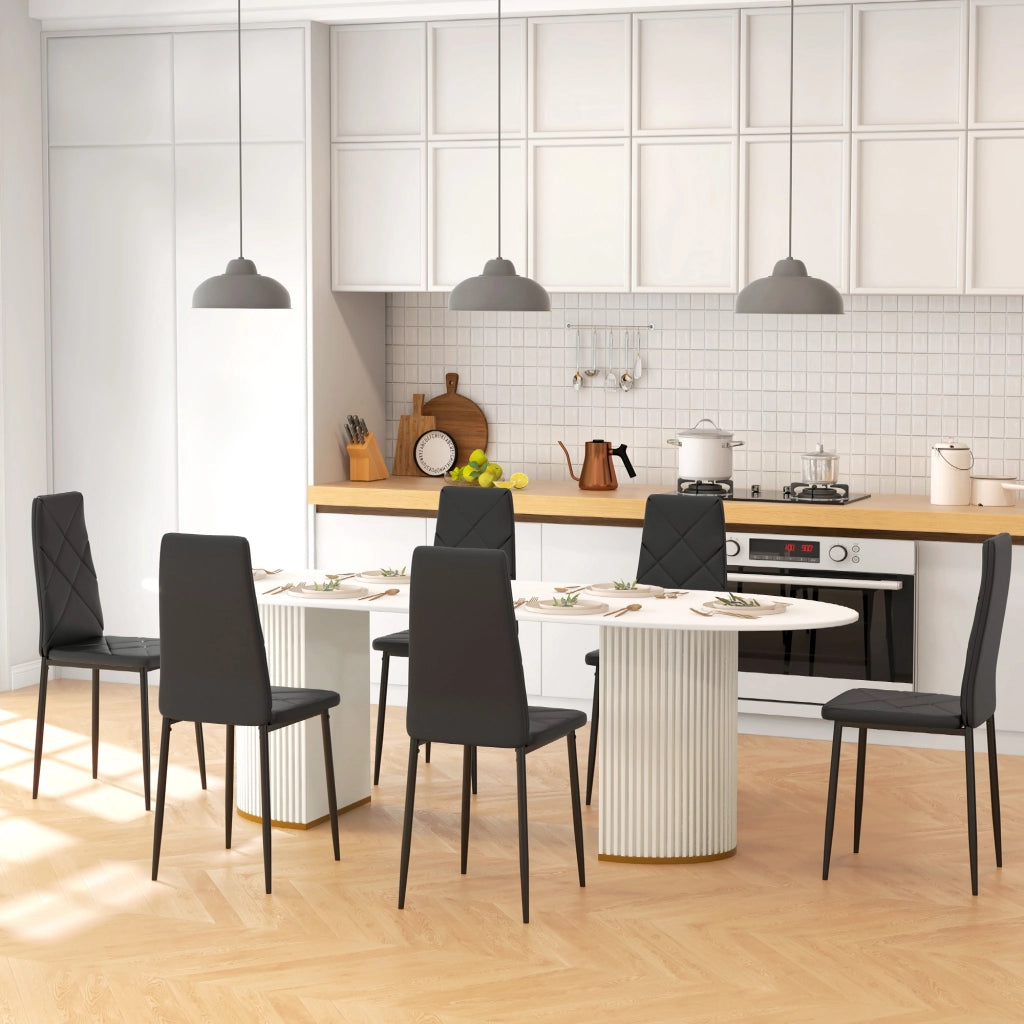 Set 6 Sedie da Pranzo Imbottite - Xylo - Similpelle Nero, Schienale Alto, Gambe Metallo 41x50x97cm