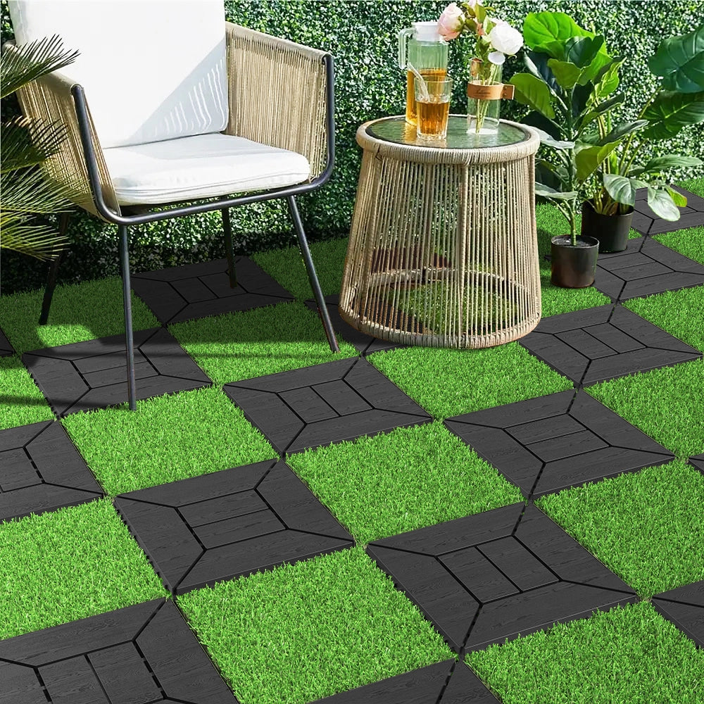 Piastrelle Erba Artificiale Interlocking 36 pezzi ¨C MINIMAL ¨C Verde, 30x30 cm, Balcone/Giardino