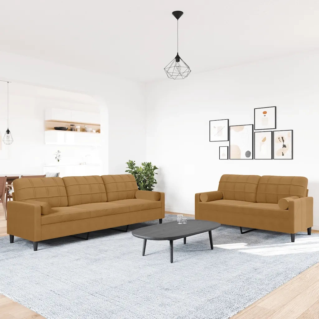 Set di Divani 2 pz con Cuscini e Rinforzi Marrone in Velluto 3278498