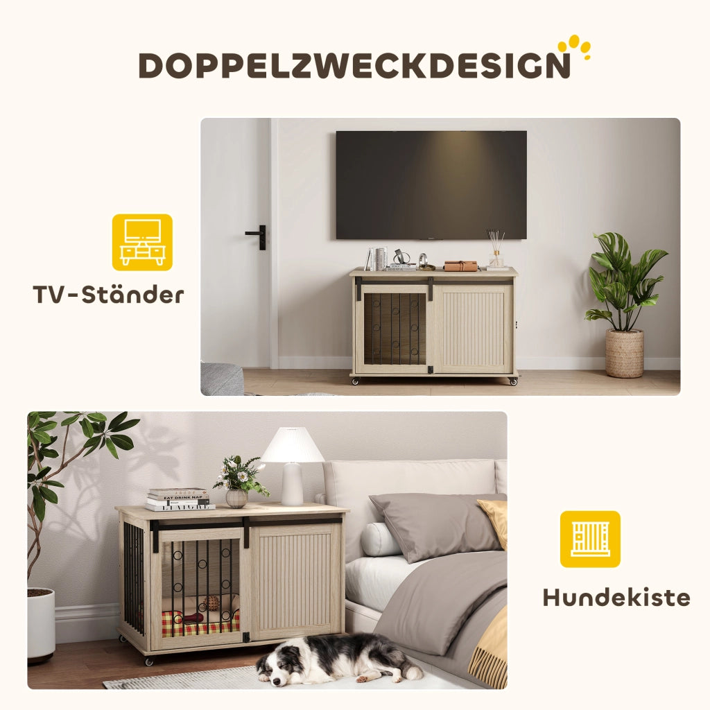 Cassa per cani con ruote e porta scorrevole ¨C zephmum ¨C 100x56x65 cm