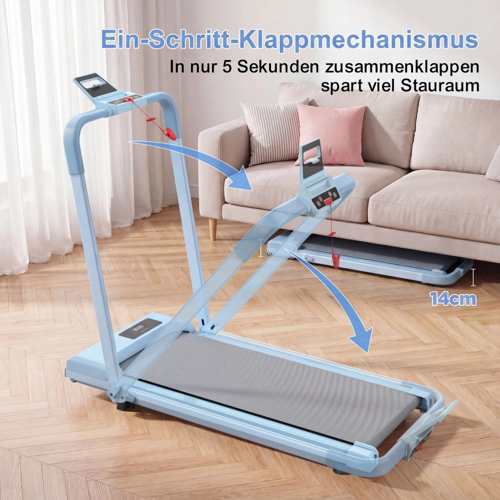 Tapis roulant domestico, con funzione di inclinazione, tapis roulant da tavolo compatto e portatile, portata massima 120 kg, blu