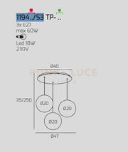 SOSP. CROMO 3 LUCI TONDO VETRI PICCOLI (1 AMBRA+1 BRONZO+1 FUME') 1194CR-S3 TP-MC