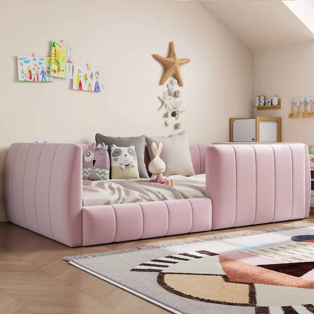 letto a piattaforma imbottito mdf rosa 90 x 200 cm