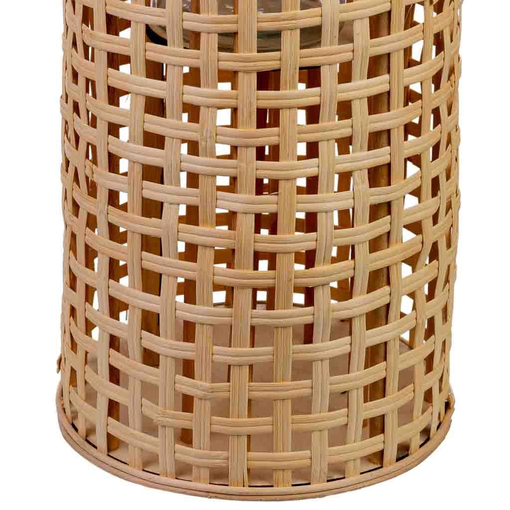 Lanterna bambù con contenitore vetro per candela D24x53,5h cm