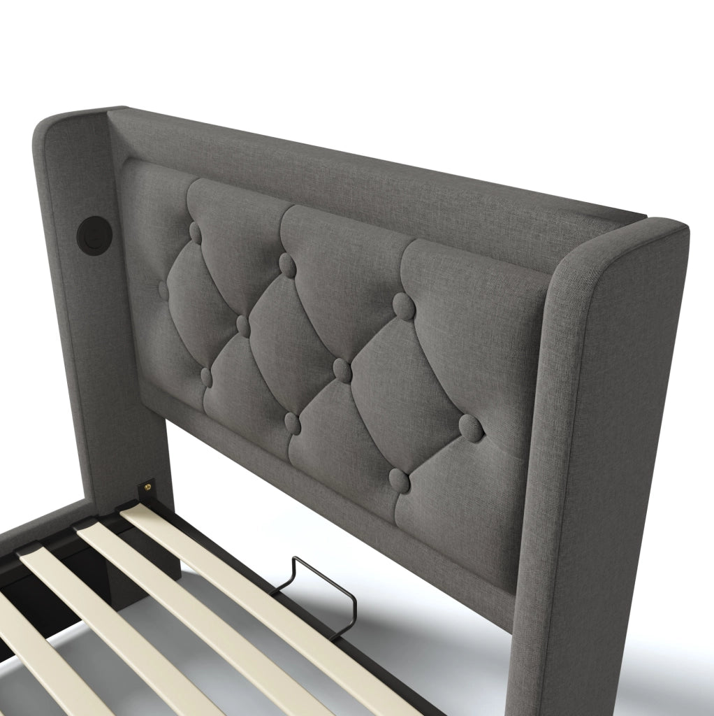 Letto imbottito con USB Type-C, LED e contenitore salvaspazio