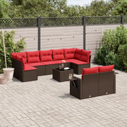 Set Divani da Giardino 10 pz con Cuscini Marrone in Polyrattan 3220633
