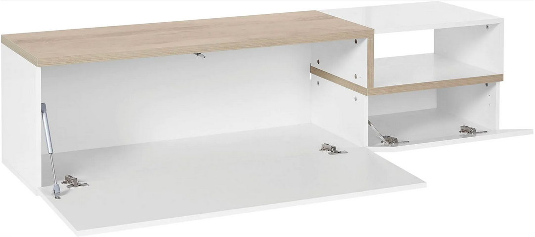 Mobile porta Tv con 2 ribalte e un vano in finitura Bianco lucido e Pero, ZTC6960351