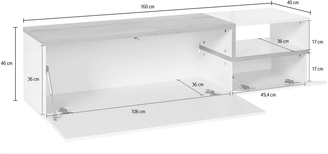 Mobile porta Tv con 2 ribalte e un vano in finitura Bianco lucido e Pero, ZTC6960351