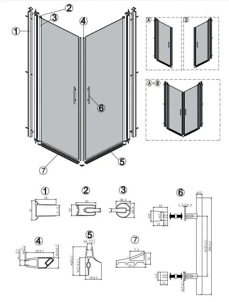 Box Doccia H190 Battente Totale Interno Esterno e Fisso - 80x80