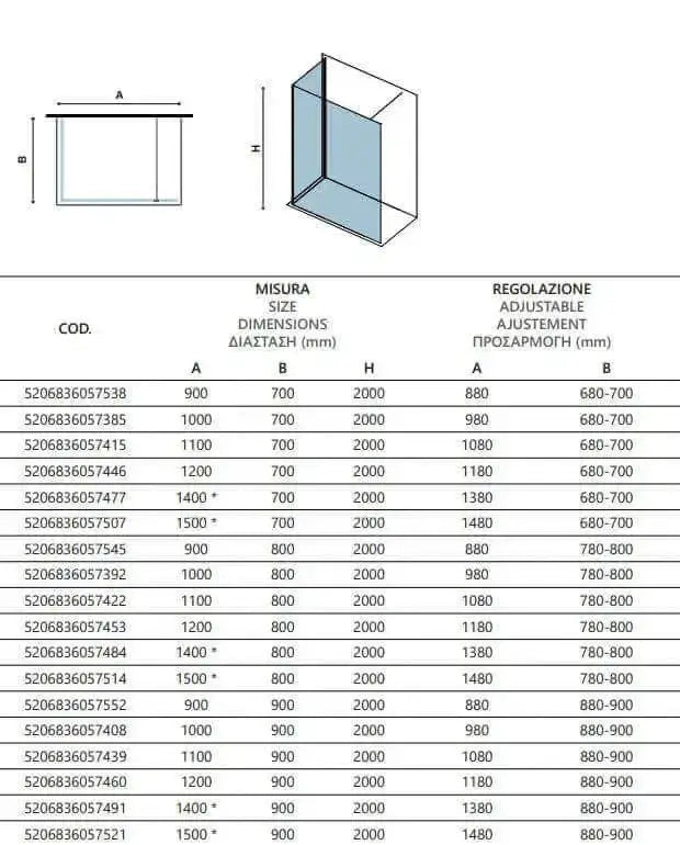 Box Doccia Walk in Profili Neri H200cm 8mm Anticalcare - 90x100