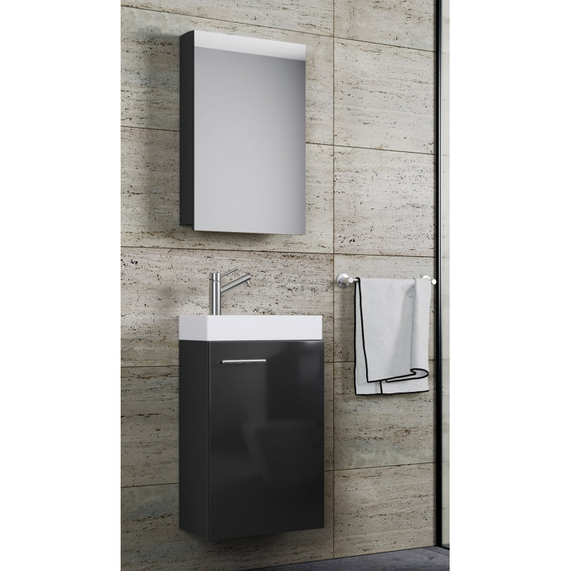 LineaViva Mobile Sospeso con lavabo in ceramica di alta qualità e mobile specchio, Nero , lavabo Bianco