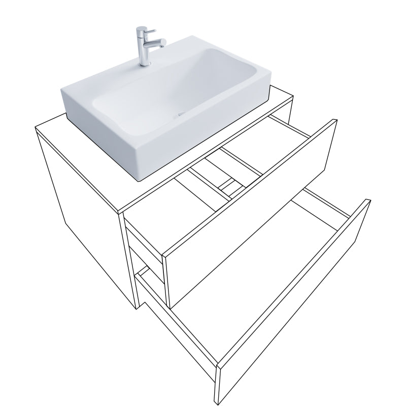 Luce di Ezooza Set Bagno 2 Pezzi Mobile Extra Large con 2 cassetti e Lavabo sospesi, Bianco , lavabo Bianco