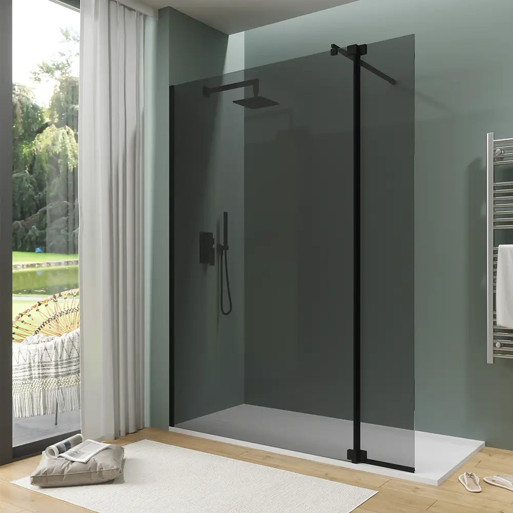 Doccia walk-in 70cm + anta 30cm vetro 8mm fumé profili neri | Keros