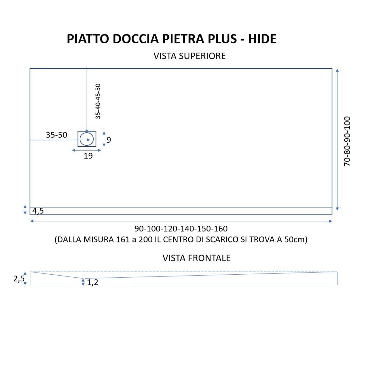 Piatto doccia in marmo resina Grigio Scuro pietra cemento ROYAL Regos-90x200