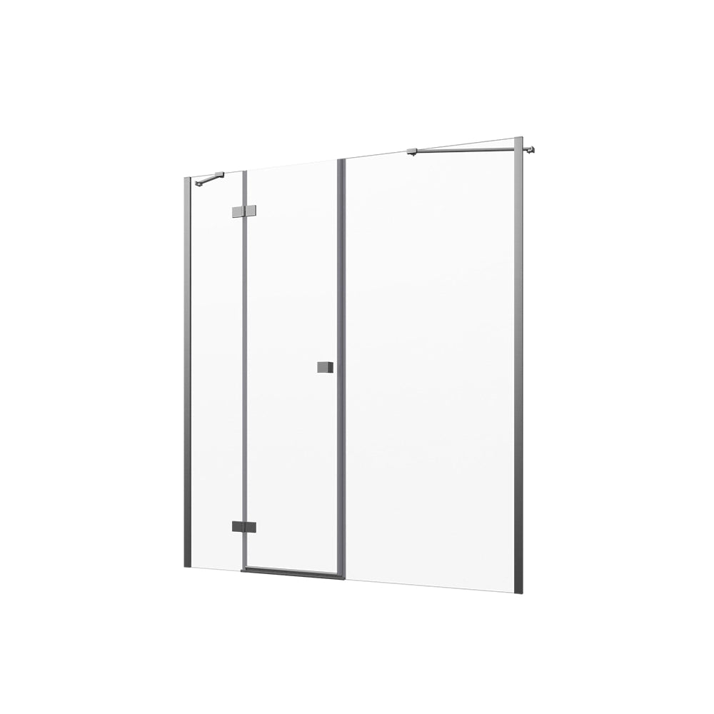 Porta doccia 170cm profili cromati apertura battente a sinistra con cerniere 90cm con parete fissa da 80cm vetro 8mm trasparente h195 | Fiji