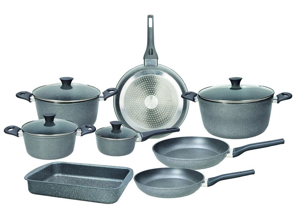 Batteria di pentole e padelle 12 pezzi Alluminio Grigio