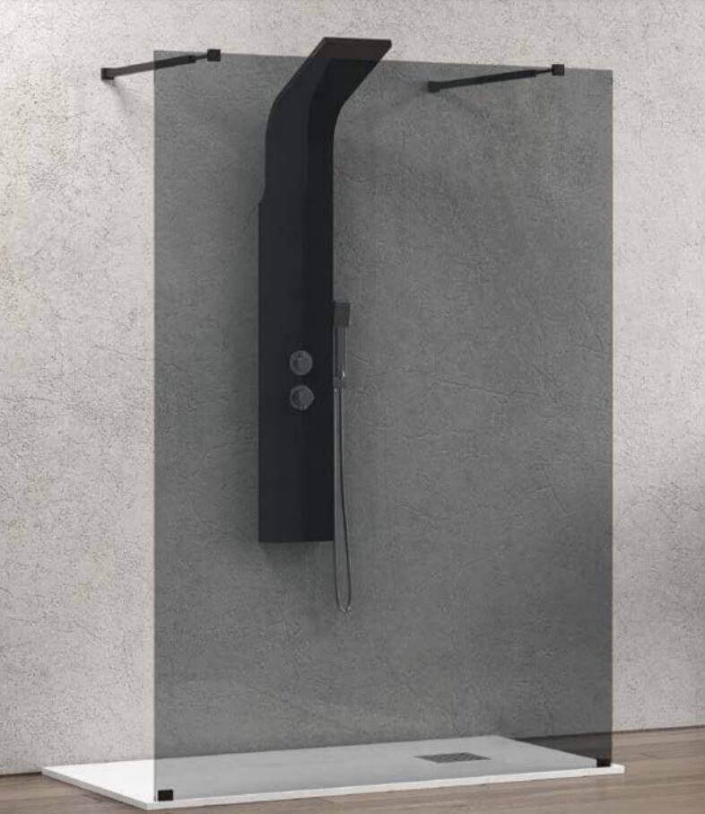 Walk in Doppio Ingresso H200cm Fumè 8mm Anticalcare Nero Opaco - 168 cm